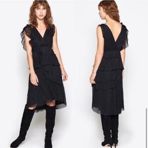 Joie Johnesha Wms Sz 2 Black Lace Faux Wrap Tiered Deep Front Back V-Neck Dress